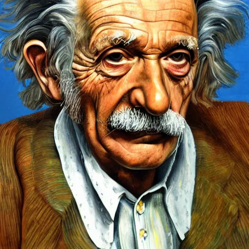 Image similar to high quality high detail painting by lucian freud, hd, portrait of einstein