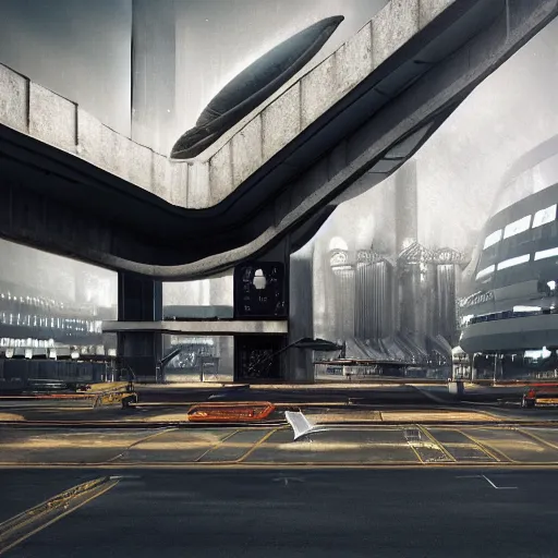 Image similar to sci-fi brutalism airport wall structure motherboard on the coronation of napoleon painting and digital billboard in the middle, unreal engine 5, keyshot, octane, artstation trending, ultra high detail, ultra realistic, cinematic, 8k, 16k, in style of zaha hadid, in style of Lee SOUDER, colors in style of the Blade Runner 2049, in plastic, dark, tilt shift,