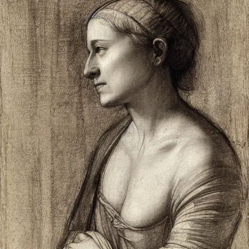 Image similar to portrait drawing of a woman, beautiful, by andrea del sarto, renaissance, harmonius, elegant, shoulder - length, chalk