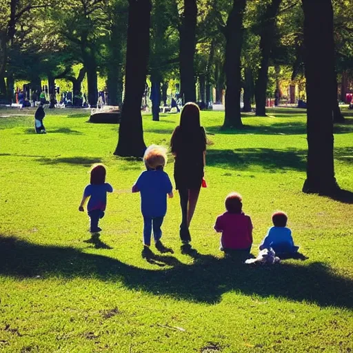 Image similar to minimalistic art of a family day out in the park, sunny day with clouds, award - winning masterpiece