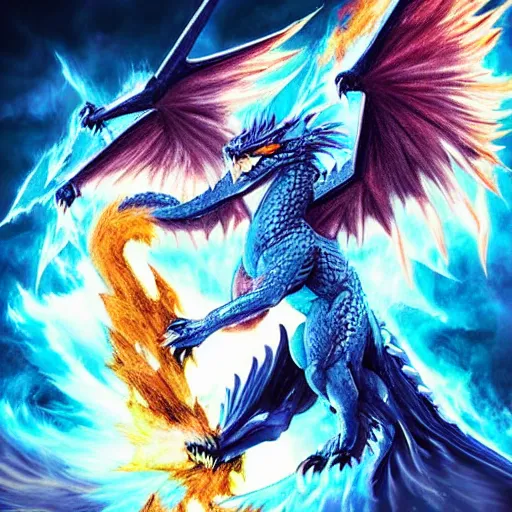 Prompt: ice Phoenix fighting against fire dragon, realistic