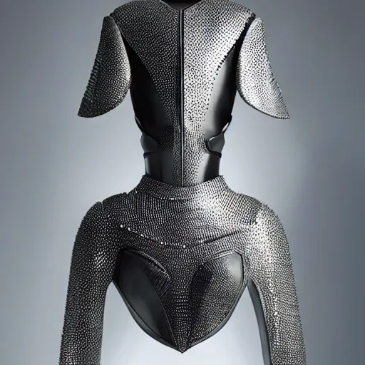 Image similar to Battle armor designed by Zaha Hadid, fashion photography