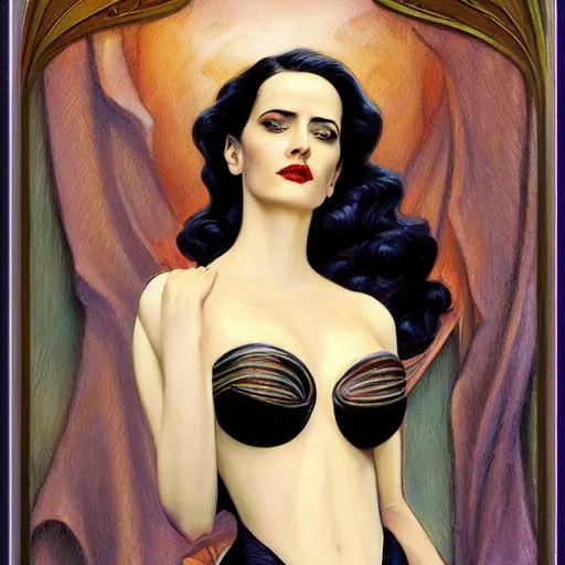 Image similar to a streamline moderne, art nouveau, portrait of eva green in the style of charlie bowater, and in the style of donato giancola, and in the style of charles dulac., ultrasharp.