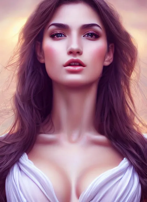 Image similar to a gorgeous greek female photo, professionally retouched, soft lighting, realistic, smooth face, full body shot, torso, dress, perfect eyes, sharp focus on eyes, 8 k, high definition, insanely detailed, intricate, elegant, art by artgerm and jason chan