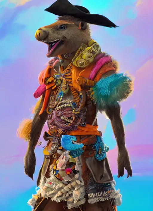 Image similar to detailed full body concept art illustration colorful pastel painting of an anthropomorphic capybara pirate in full intricate clothing, biomutant, ultra detailed, digital art, octane render, 4K