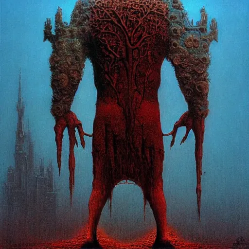 Image similar to Beauty and the Beast in style of Zdislaw Beksinski