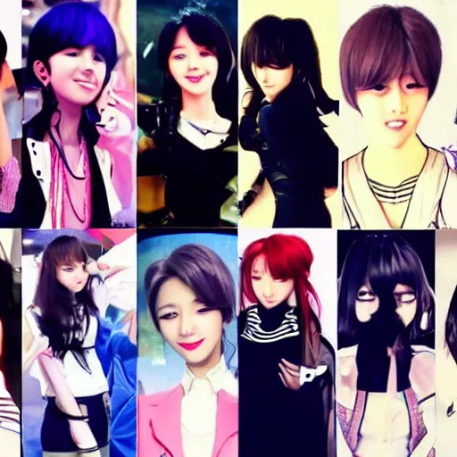 Prompt: kpop girl stars posing, anime style, very pretty kpop outfits