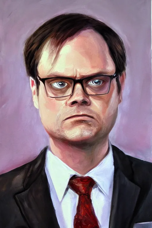 Prompt: portrait painting of dwight schrute