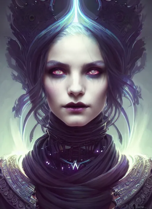 Image similar to a beautiful cinematic female Necromancer Sorceress, galatic shamen with Quantum energy fantasy, fantasy magic, undercut hairstyle, dark light night, intricate, elegant, sharp focus, illustration, highly detailed, digital painting, concept art, matte, art by WLOP and Artgerm and Greg Rutkowski and Alphonse Mucha, masterpiece