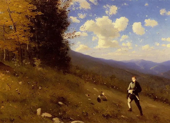 Image similar to portrait of friends hiking franconia ridge new hampshire in autumn, jean - baptiste - camille corot