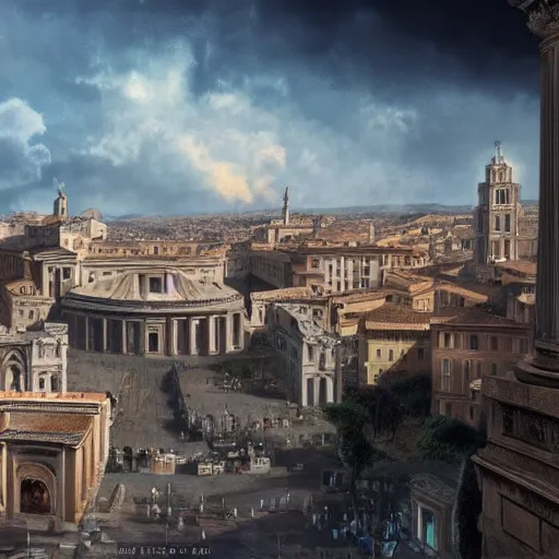 Prompt: matte paintings of rome in the future cinema art theater 8k hyper detailed-n 4