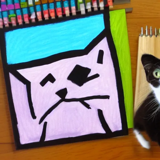 Image similar to minecraft youtuber dream plus a cat, oil pastel,