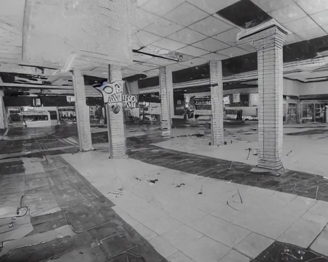 Prompt: camera footage of a extremely aggressive Giant mutated Octopus with glowing white eyes in an abandoned shopping mall, Psychic Mind flayer, Terrifying :7 , high exposure, dark, monochrome, camera, grainy, CCTV, security camera footage, timestamp, zoomed in, Feral, fish-eye lens, Fast, Radiation Mutated, Nightmare Fuel, Wolf, Evil, Bite, Motion Blur, horrifying, lunging at camera :4 bloody dead body, blood on floors, windows and walls :5