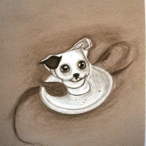 Prompt: cappacinno froth art top drawing of a dog