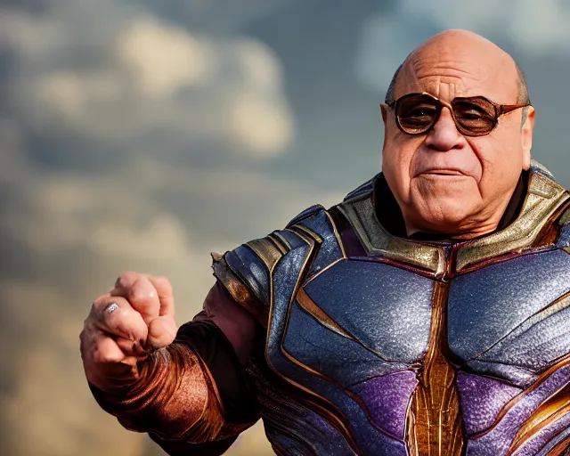 Prompt: danny devito as thanos, cinematic, anamorphic, dramatic, 4 0 mm f / 2. 8