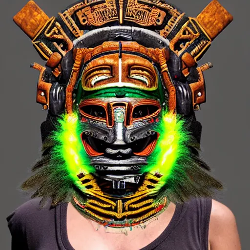 Image similar to a expressive portrait of masked diesel punk quetzalcoatl on the art of mayan ancient culture artstation award - winning realistic sci - f