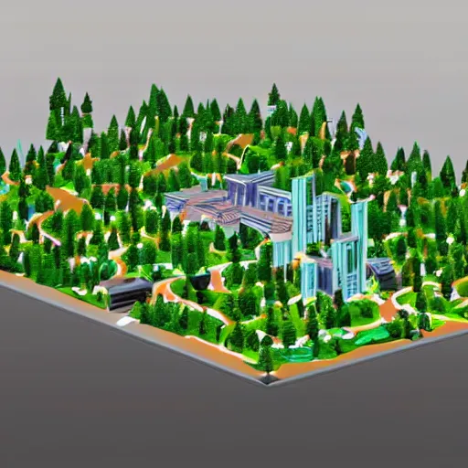 Image similar to a city built on a macbook keyboard, microworld, with trees and a civilization