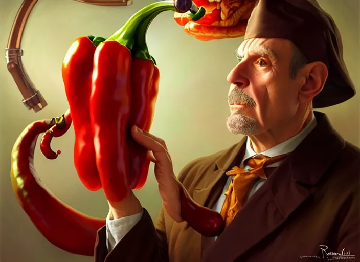 Image similar to anthropomorphic pepper doctor, diffuse lighting, fantasy, hospital background, intricate, elegant, highly detailed, lifelike, photorealistic, digital painting, artstation, illustration, concept art, smooth, sharp focus, art by frank frazetta and marco bucci and loish and rossdraws and artgerm and alphonse mucha