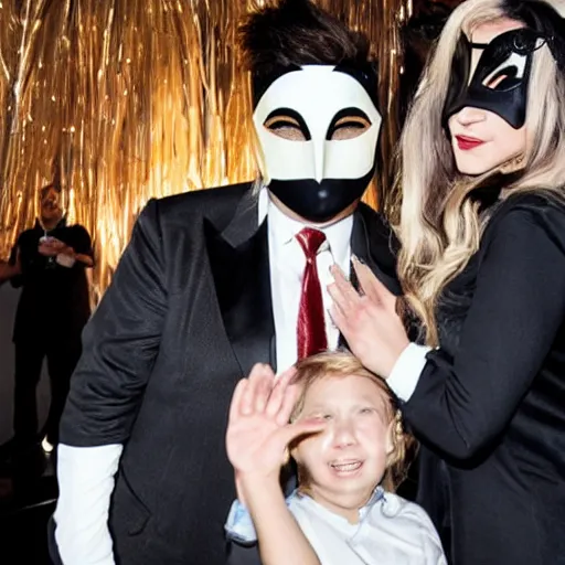 Prompt: Elon Musk in a big and fun elongated masquerade party