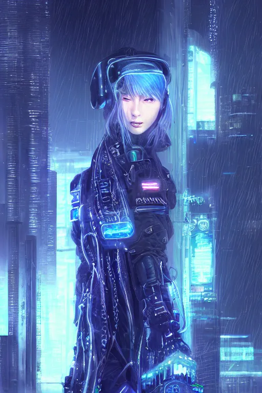 Image similar to portrait futuristic talented cyberpunk female Alchemist, in futuristic stormy heavy snowy thunder tokyo rooftop Enchantment cyberpunk night, ssci-fi, fantasy, intricate, very very beautiful, elegant, neon light, highly detailed, digital painting, artstation, concept art, soft light, hdri, smooth, sharp focus, illustration, art by tian zi and craig mullins and WLOP and alphonse mucha