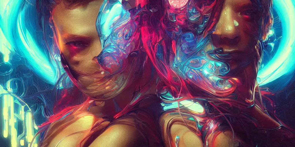 Prompt: altered carbon, neon, fibonacci, sweat drops, insane, intricate, highly detailed, digital painting, artstation, concept art, smooth, sharp focus, illustration, Unreal Engine 5, 8K, art by artgerm and greg rutkowski and alphonse mucha