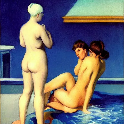 Image similar to dusty fantastic pool madeira platinum, by edward hopper and francisco goya, tarot card, seapunk