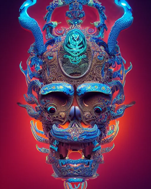 Prompt: 3 d ornate carved head with tattoos profile portrait, sigma 5 0 0 mm f / 5. beautiful intricate highly detailed quetzalcoatl skull. bioluminescent, plasma, lava, ice, water, wind, creature, thunderstorm! artwork by tooth wu and wlop and beeple and greg rutkowski, 8 k trending on artstation
