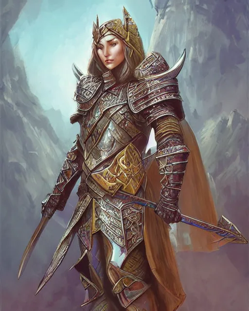 Image similar to greatest elven warrior, heavy plate armor, legendary, prince, colorful, d & d, fantasy, jungle, castle, interesting angle illustration, atmosphere, artstation, highly detailed, art by yuho kim