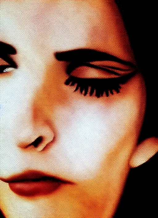 Prompt: amazing pixel art of a film still from a 1971 award-winning Italian film of a young Mexican woman with brunette looking at the camera while in a swirling alternate reality. close-up of face with smokey eyeshadow. soft detailed painting at 16K resolution and amazingly epic visuals. epically beautiful image. amazing effect, image looks gorgeously crisp as far as it's visual fidelity goes, absolutely outstanding. vivid clarity. ultra detail. iridescent. mind-breaking. mega-beautiful pencil shadowing. beautiful face. Ultra High Definition. soft shading. soft texture. intensely beautiful.