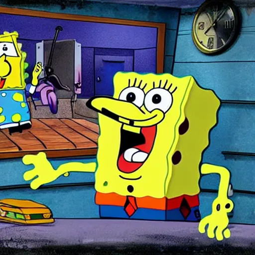 Prompt: spongebob real life in a scary boiler room, ultra realistic photograph