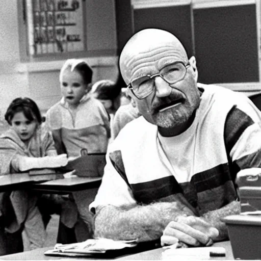 Prompt: robin williams as walter white elementary school