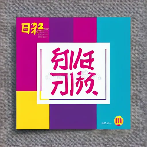 Prompt: square flyer design with bright and colourful contemporary typographic Japanese kanji, layout design, illustrator vector graphics