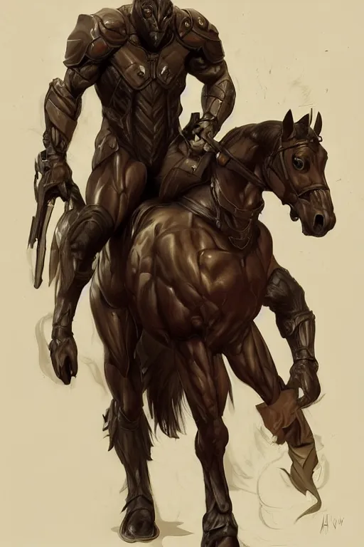 Image similar to splash art of an exaggeratedly muscular anthro horse character, wearing a tactical bodysuit, kevlar fabric, full body, highly detailed, digital painting, artstation, concept art, sharp focus, illustration, art by artgerm and greg rutkowski and alphonse mucha