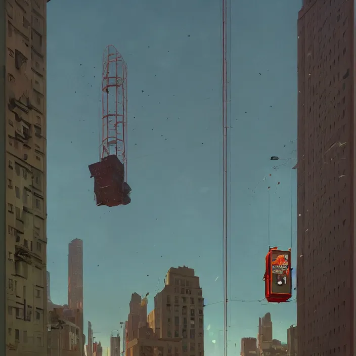 Image similar to elevator falling down from the sky, highly detailed, Edward Hopper and James Gilleard, Simon Stalenhag