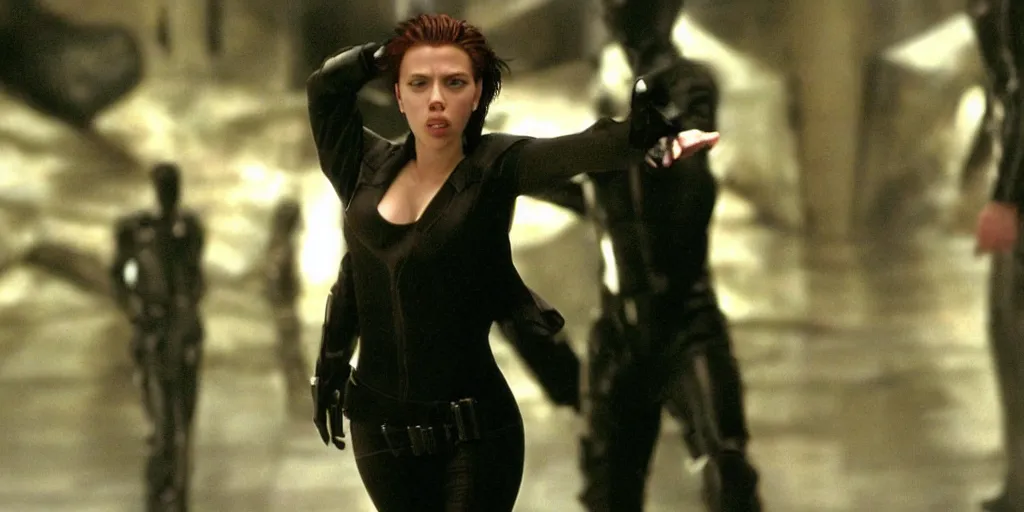 Image similar to Scarlett Johansson in a scene from The Matrix Reloaded