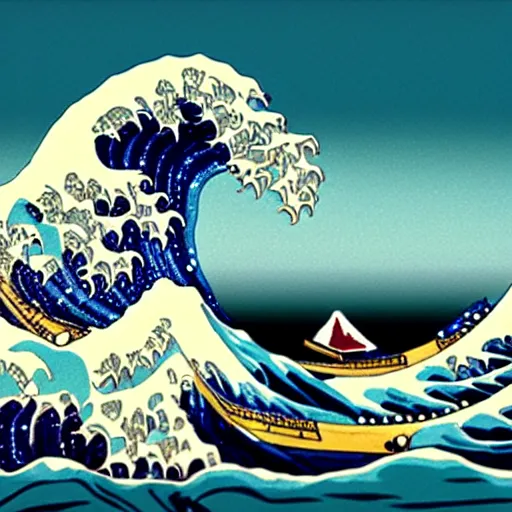 Prompt: great wave off kanagawa, claymation, aardman studios, made of clay