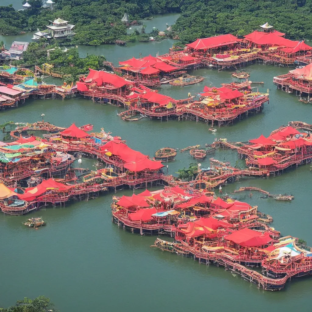 Prompt: the iconic hong kong floating restaurant jumbo kingdom has relocated to singapore