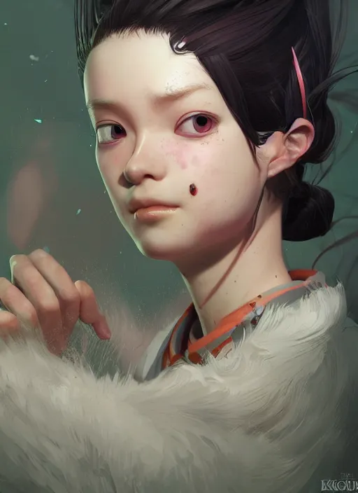 Image similar to nezuko, au naturel, hyper detailed, digital art, trending in artstation, cinematic lighting, studio quality, smooth render, unreal engine 5 rendered, octane rendered, art style by klimt and nixeu and ian sprigger and wlop and krenz cushart