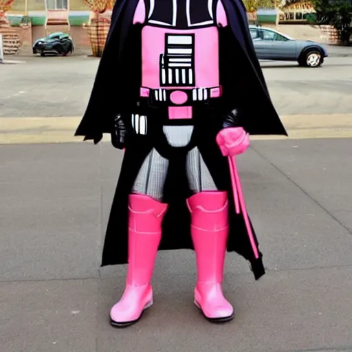 Prompt: darth vader in pink, hello kitty outfit