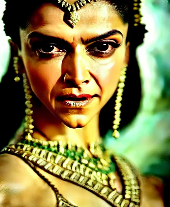 Image similar to cross-processed film still of beautiful Deepika Padukone dressed as an ancient Greek goddess looking at the camera with beautiful eyes. complex detailed film still at 16K resolution and amazingly epic visuals. epically luminous image. amazing lighting effect, image looks gorgeously crisp as far as it's visual fidelity goes, absolutely outstanding image. perfect film clarity. amazing film quality. iridescent image lighting. Criterion collection. gloriously cold atmosphere. mega-beautiful pencil image shadowing. beautiful face. 16k upscaled image. soft image shading. soft image texture. intensely beautiful image. large format picture.