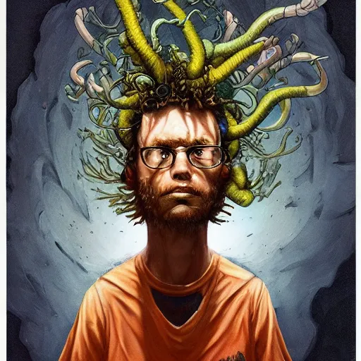 Image similar to fungus mohawk projector portrait by gaston bussierre and charles vess and james jean and erik jones and rhads, inspired by rick and morty, epic, funny, huge scale, beautiful fine face features, intricate high details, sharp, ultradetailed