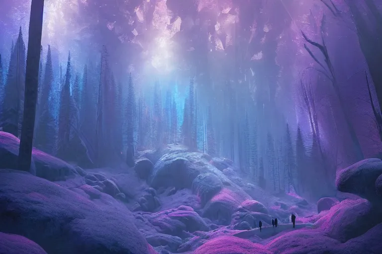 Prompt: A crystal mountain in a spectral forest, infrared sky, digital art, artstationhq, by Charles Sheeler and Jordan Grimmer and Victor Mosquera