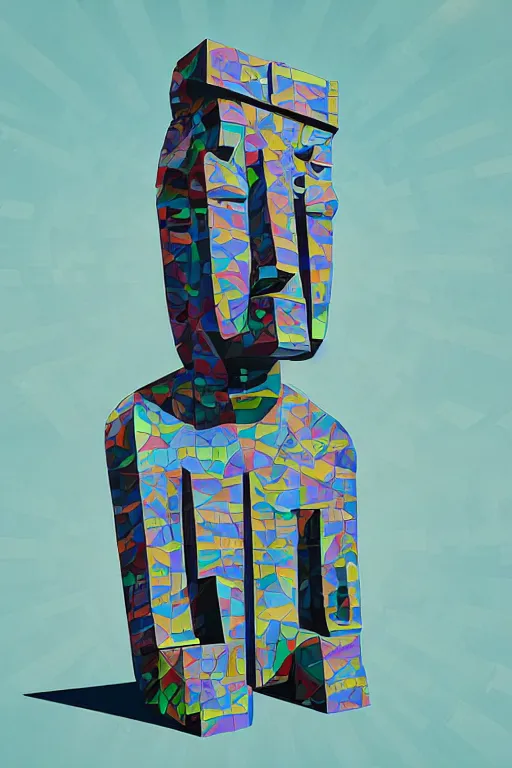 Image similar to cubist moai statue cutout digital illustration cartoon colorful beeple