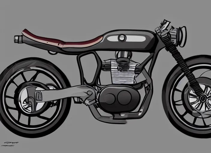 Prompt: concept art, prototype scrambler cafe racer motorcycle. style dieter rams, syd mead