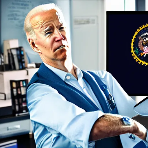 Image similar to joe biden building a PC, photo, 4k photoshop render