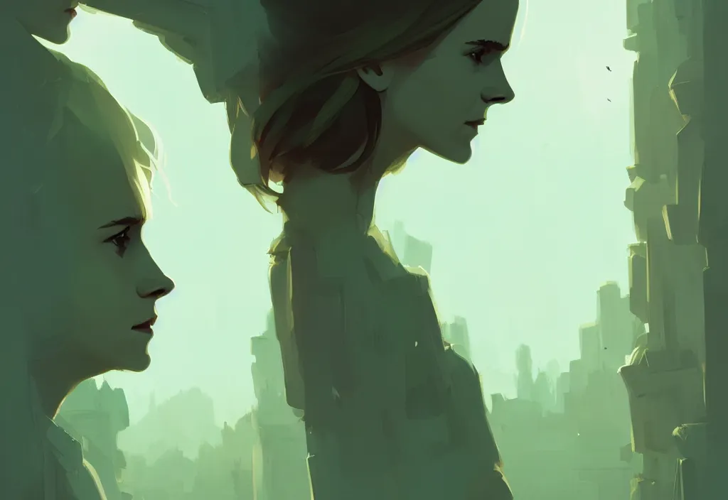 Image similar to emma watson as usa president, oval cabinet, fantasy, by atey ghailan, by greg rutkowski, by greg tocchini, by james gilleard, by joe gb fenton, dynamic lighting, gradient light green, brown, blonde cream, salad and white colors in scheme, grunge aesthetic