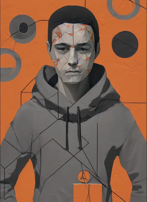 Image similar to symmetry!! portrait of a tan boy with black hair and gray hoodie by sachin teng, organic, cables, matte painting, geometric shapes, hard edges! graffiti, street art