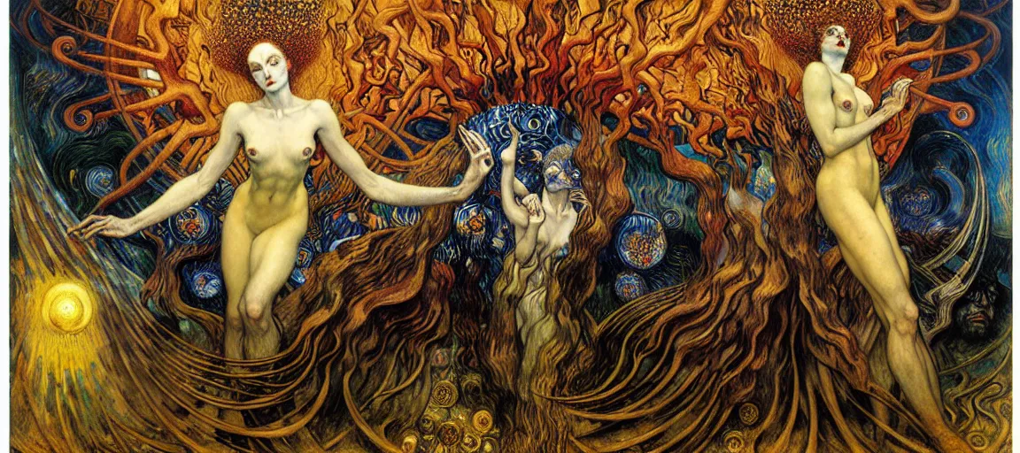 Image similar to Divine Chaos Engine by Karol Bak, Jean Delville, William Blake, Gustav Klimt, and Vincent Van Gogh, symbolist, visionary