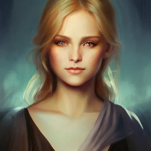 Prompt: beautiful portrait of a pretty girl, Isabella Sermon, by Charlie Bowater, rim light