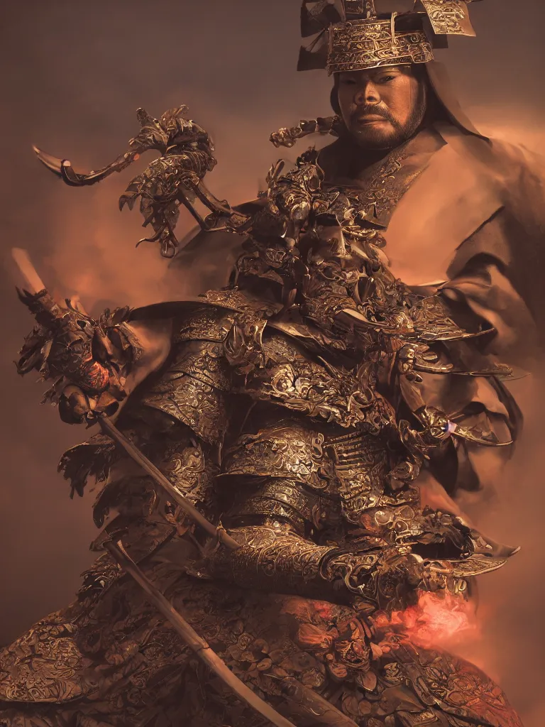 Image similar to an illustration masterpiece design of a samurai, by justin gerard, octane render, 8 k, beautifully lit